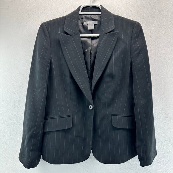 Ann Taylor Blazer Dark Grey Black Pin Stripe 8P Academia Office - Picture 1 of 5